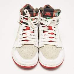 Pre Owned Air Jordans White/Grey Leather and Suede Jordan 1 High Zoom Air CMFT Hare Sneakers Size 42.5