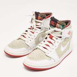 Pre Owned Air Jordans White/Grey Leather and Suede Jordan 1 High Zoom Air CMFT Hare Sneakers Size 42.5