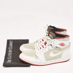 Pre Owned Air Jordans White/Grey Leather and Suede Jordan 1 High Zoom Air CMFT Hare Sneakers Size 42.5