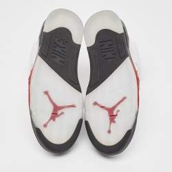 Pre Owned Air Jordans White Leather Jordan 5 Retro Fire Red Silver Tongue Sneakers Size 46