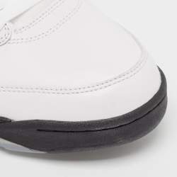 Pre Owned Air Jordans White Leather Jordan 5 Retro Fire Red Silver Tongue Sneakers Size 46