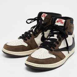 Air Jordans White/Brown Leather and Suede Jordan 1 Retro High OG SP Travis Scott Mocha Sneakers Size 44.5