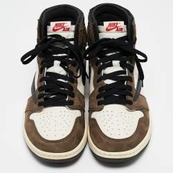 Air Jordans White/Brown Leather and Suede Jordan 1 Retro High OG SP Travis Scott Mocha Sneakers Size 44.5