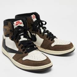 Air Jordans White/Brown Leather and Suede Jordan 1 Retro High OG SP Travis Scott Mocha Sneakers Size 44.5