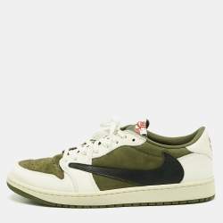 Air Jordans Multicolor Nubuck and Leather Jordan 1 Retro Low OG SP Travis Scott Medium Olive Sneakers Size 46