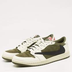 Air Jordans Multicolor Nubuck and Leather Jordan 1 Retro Low OG SP Travis Scott Medium Olive Sneakers Size 46