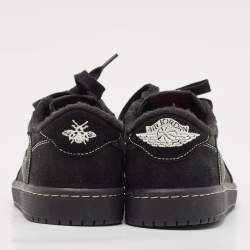 Pre Owned Air Jordans Black Nubuck Leather and Suede Air Jordan 1 Low Top Sneakers Size 39