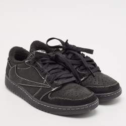 Pre Owned Air Jordans Black Nubuck Leather and Suede Air Jordan 1 Low Top Sneakers Size 39