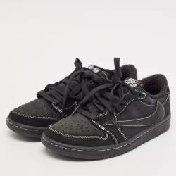 Pre Owned Air Jordans Black Nubuck Leather and Suede Air Jordan 1 Low Top Sneakers Size 39