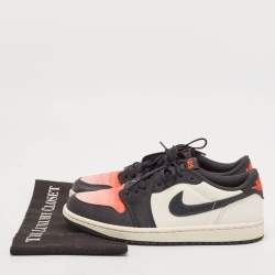 Air Jordans White/Orange Leather Jordan 1 Retro Low Sneakers Size 40