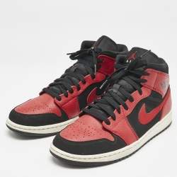 Air Jordans Red/Black  Leather Air Jordan 1 High Top Sneakers Size 44