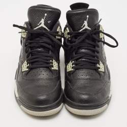 Air Jordans Black/Grey Leather Jordan 4 Lace Up Sneakers Size 44.5