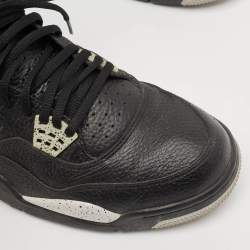 Air Jordans Black/Grey Leather Jordan 4 Lace Up Sneakers Size 44.5