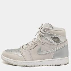 Air Jordans Silver/Grey Leather Air Jordan 1  CO.JP High Top Sneakers Size 40.5 