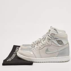 Air Jordans Silver/Grey Leather Air Jordan 1  CO.JP High Top Sneakers Size 40.5 