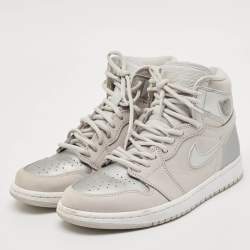 Air Jordans Silver/Grey Leather Air Jordan 1  CO.JP High Top Sneakers Size 40.5 