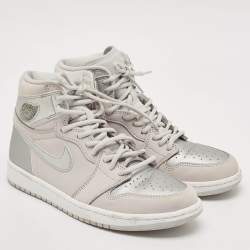 Air Jordans Silver/Grey Leather Air Jordan 1  CO.JP High Top Sneakers Size 40.5 