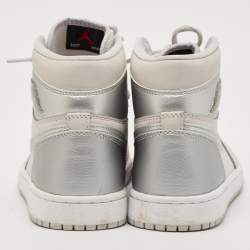 Air Jordans Silver/Grey Leather Air Jordan 1  CO.JP High Top Sneakers Size 40.5 