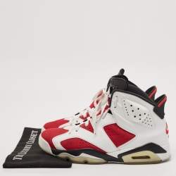 Air Jordans White/Red Leather 6 Retro Lace Up Sneakers Size 44.5