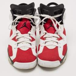 Air Jordans White/Red Leather 6 Retro Lace Up Sneakers Size 44.5