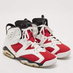 Air Jordans White/Red Leather 6 Retro Lace Up Sneakers Size 44.5