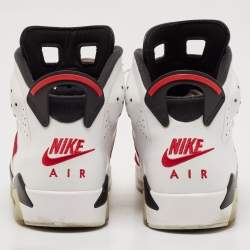 Air Jordans White/Red Leather 6 Retro Lace Up Sneakers Size 44.5