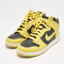 Air Jordans Black/Yellow Leather Jordan 1 Retro Dunk Hi Sp Maize Sneakers Size 44.5
