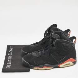 Air Jordan Black Nubuck Leather Jordan 6 Retro Infrared High Top Sneakers Size 44.5