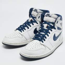 Air Jordans White Leather Jordan 1 Retro High OG Sneakers Size 44