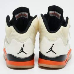 Pre Owned Air Jordans White/Orange Leather 6 Retro Lace Up Sneakers Size 44