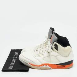 Pre Owned Air Jordans White/Orange Leather 6 Retro Lace Up Sneakers Size 44