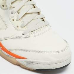 Pre Owned Air Jordans White/Orange Leather 6 Retro Lace Up Sneakers Size 44