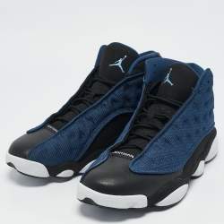 Pre Owned Air Jordan Blue/Black Leather and Fabric Jordan 13 Retro Flint Sneakers Size 45.5