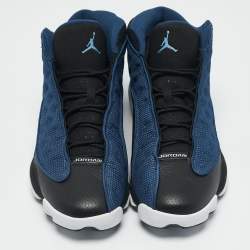 Pre Owned Air Jordan Blue/Black Leather and Fabric Jordan 13 Retro Flint Sneakers Size 45.5