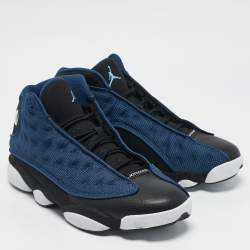 Pre Owned Air Jordan Blue/Black Leather and Fabric Jordan 13 Retro Flint Sneakers Size 45.5