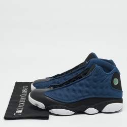 Pre Owned Air Jordan Blue/Black Leather and Fabric Jordan 13 Retro Flint Sneakers Size 45.5
