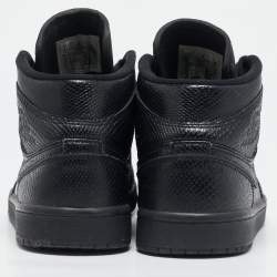 Air Jordans Black Snakeskin Embossed Leather Air Jordan 1 High Top Sneakers Size 40
