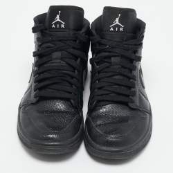Air Jordans Black Snakeskin Embossed Leather Air Jordan 1 High Top Sneakers Size 40