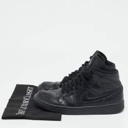Air Jordans Black Snakeskin Embossed Leather Air Jordan 1 High Top Sneakers Size 40