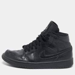 Air Jordans Black Snakeskin Embossed Leather Air Jordan 1 High Top Sneakers Size 40