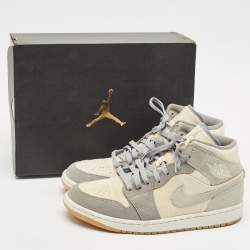 Air Jordans Grey/Beige Suede and Canvas Jordan 1 Mid SE Coconut Milk Particle Grey Sneakers Size 42.5