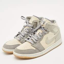 Air Jordans Grey/Beige Suede and Canvas Jordan 1 Mid SE Coconut Milk Particle Grey Sneakers Size 42.5