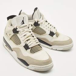 Air Jordans White/Black Leather Jordan 4 Retro Military Black Sneakers Size 45