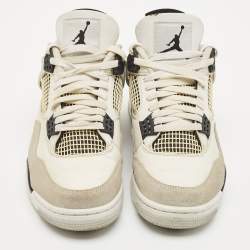 Air Jordans White/Black Leather Jordan 4 Retro Military Black Sneakers Size 45