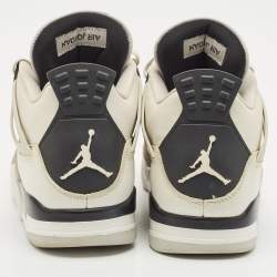 Air Jordans White/Black Leather Jordan 4 Retro Military Black Sneakers Size 45