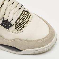 Air Jordans White/Black Leather Jordan 4 Retro Military Black Sneakers Size 45