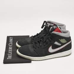 Air Jordans Black/Grey Durabuck and Leather Jordan 1 Mid Black Particle Grey Gym Red Sneakers Size 45.5