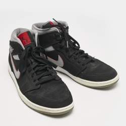 Air Jordans Black/Grey Durabuck and Leather Jordan 1 Mid Black Particle Grey Gym Red Sneakers Size 45.5