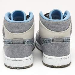 Air Jordans Grey/Blue Canvas Air Jordan 1 Crater Mid Top Sneakers Size 40