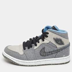 Air Jordans Grey/Blue Canvas Air Jordan 1 Crater Mid Top Sneakers Size 40